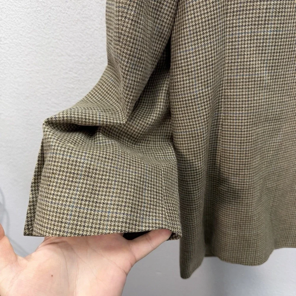 Lauren Ralph Lauren Blazer Sport Coat Mens 40R Beige Blue Houndstooth Silk Wool